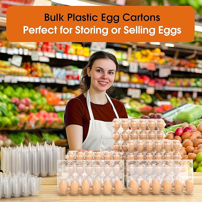 180 Pack Egg Cartons Cheap Bulk, 12 Count Clear Empty Egg Cartons for Fresh Chicken Eggs, 3x4 Grids Reusable Egg Holder Trays for Refrigerator Use, Chicken Farming, Family Storage and Market Purpose