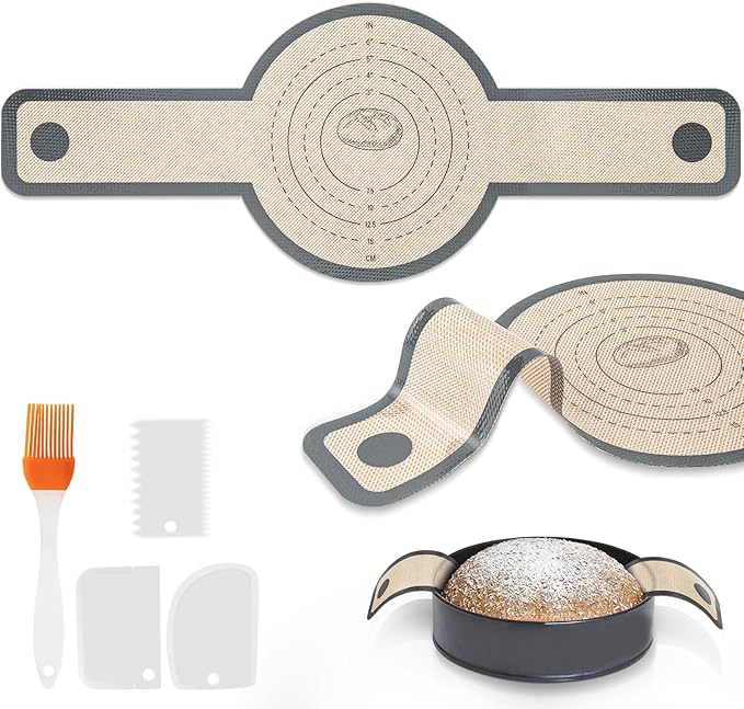 Silicone Bread Sling Dutch Oven Liners Sourdough Baking, Non-stick bread mat With Extra Long Handles, Easy Clean Reusable Silicone Bread Baking Mat, 2 Pack for Transferable Dough,