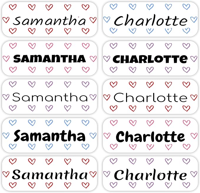 KYTRA Personalized Name Labels for Kids 120 Stickers for Daycare & School Supplies, Clothes, Toys, Lunchboxes and More - Waterproof, Laundry, Dishwasher & Microwave Safe, Made in USA (Sweetie Hearts)