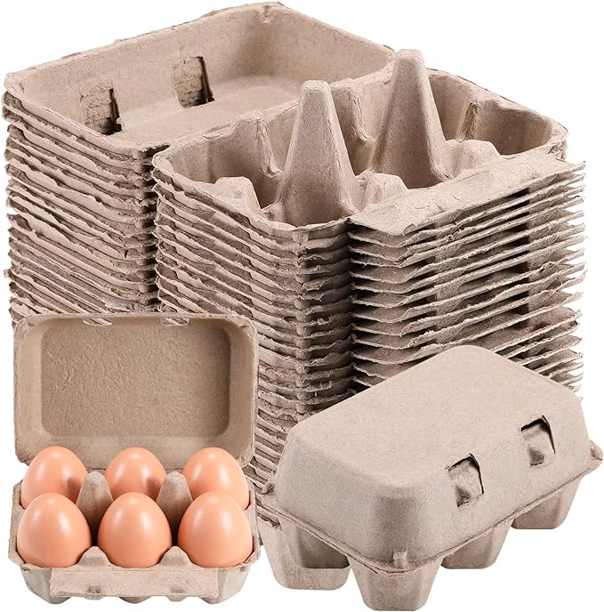 Half Dozen Egg Cartons 300 Pack, Blank Natural Pulp Box 6 Count for Chicken Eggs Reusable, Storage Tray Strong for Holds Up to Six 6 Egg Cardboard Paper Holder Container for Refrigerator