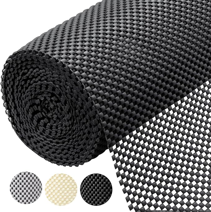 BALEINE Cabinet Liner, Drawer and Shelf Liner for Kitchen Cabinets Non-Adhesive, Non-Slip Protect Desks, Cupboard, Drawers, Shelves, Tableware (17.5 in x 20 Ft, Black)