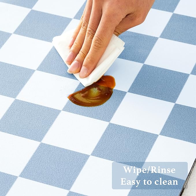 Checkered Dish Drying Mat for Kitchen Counter, Coffee Bar, Coffee Station Accessories, Retro Cute Aesthetic Modern Absorbent Drainer Mat Kitchen Drying Mat Easy Clean, Blue 16" x 24"
