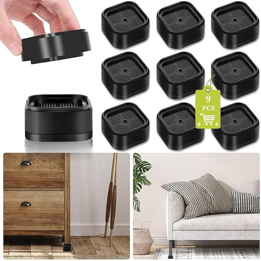 9 Pack Furniture Risers 1 Inch, Adjustable Bed Risers Heavy Duty for Table Desk Couch Chair Sofa Cabinet Bed Legs Dorm, Square Stackable Bed Raisers Blocks Lift Height 1", 2" or 3", Black
