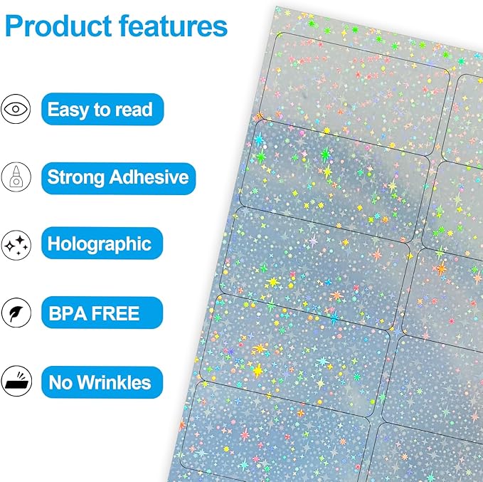 YEGAWEN Shipping Labels Stickers, 2"×4" Printable Holographic Mailing Labels for Laser/Inkjet Printing- Matte Holographic Star- 8.5"×11"- 20 Sheet