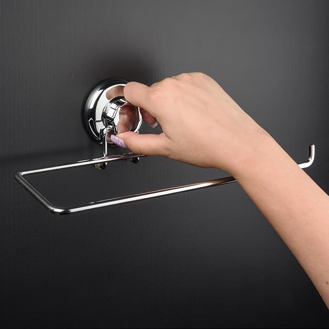 Suction Cup Paper Towel Holder- Chrome Plated Stainless Steel Bar for Bathroom & Kitchen (Chrome)