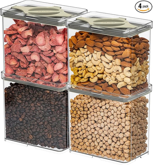 4-Pack Airtight Pantry Containers, 1.9 QT / 1.8 L Clear Food Storage Jars with Leakproof Twist-Lock Lids, Detachable Lid for Easy Cleaning, Cereal, Pasta, Rice, Oats, Snack Storage Sand