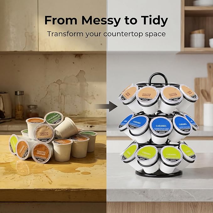 K Cup Holder, Coffee Pod Holder for Keurig, Coffee Pod Storage Organizer for K-cups, Compatible with Keurig Pods and Dolce Gusto, Holds 27 Pods, 360-Degrees Rotating -Black
