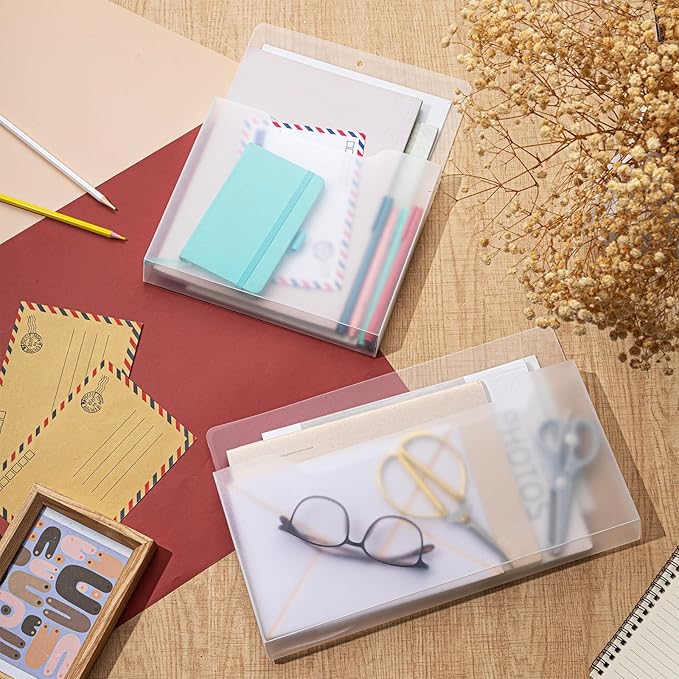 Fuutreo 6 Pcs Magnetic Wall File Organizer Magnetic Wall File Holder Refrigerator Magazine Holder for Mail Letters Paper(Clear,8.3 x 13.8 Inch, 12.2 x 9.4 Inch)