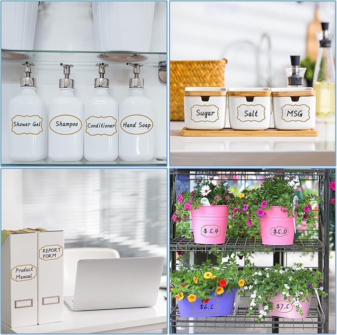 93pcs Transparent Removable Jar Labels with Gold Border, Waterproof Self-Adhesive Clear Label Stickers with 2 Markers, Kitchen Pantry Labels for Storage Bin, Food Container, Bottles
