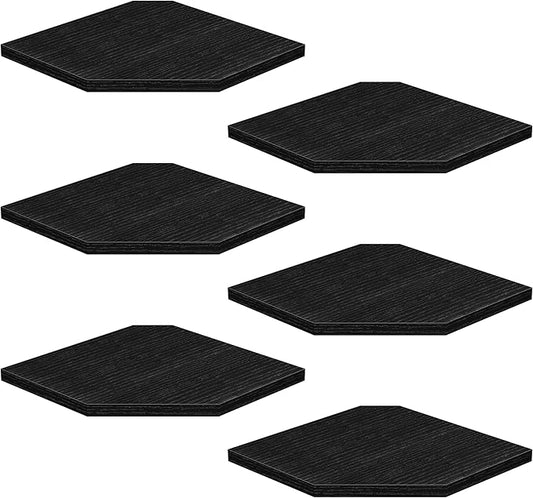 Corner Shelf Wall Mount, Floating Corner Shelves, Set of 6 Corner Wall Shelf Organizer, Rustic Wood Wall Storage Display Shelves for Living Room Bedroom Bathroom Kitchen, Classic Black