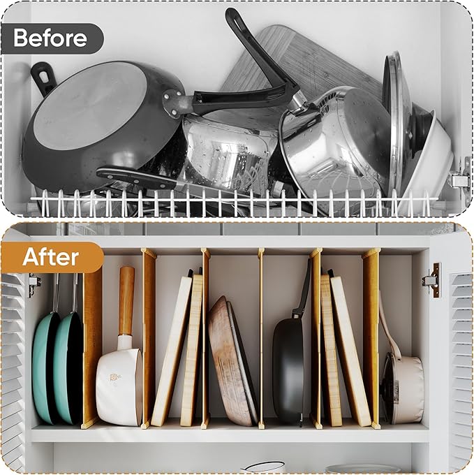 6 Set Cuttable Wood Tray Dividers, Plug-in Cookie Sheet Organizer, Cabinet Storage Divider for Kitchen Cabinet Organization