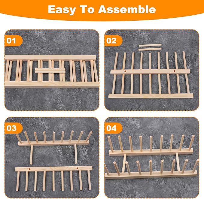 4PCS Wooden Dish Rack, Kitchen Cabinet Plate Lid Organizer Vertical Wooden Dish Drying Rack for Dish Pots Lids Cutting Boards Bowls Cups Canvas Prints Artwork Books(8 Slots)