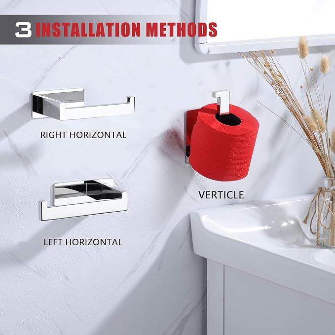 LANC Chrome Toilet Paper Roll Holder, Self-Adhesive Toilet Paper Holder Wall Mounted for Bathroom Office, Stick On Toilet Tissue Holder with No Drilling Stainless Steel Silver, A8307CP