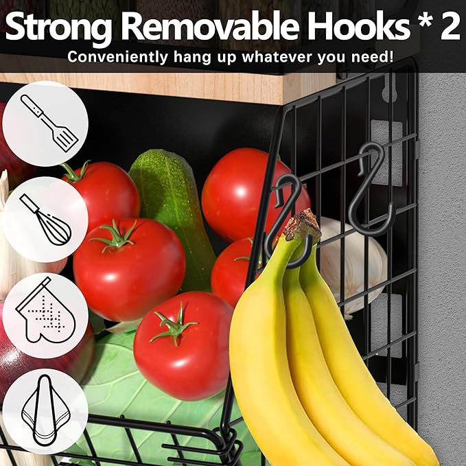 Uninol Magnetic Spice Rack for Refrigerator, Fruit, Potato & Onion Storage Bin,Large Capacity Magnetic Shelves for Side of Refrigerator, Kitchen Organizers and Storage Countertop,2 Pack Black