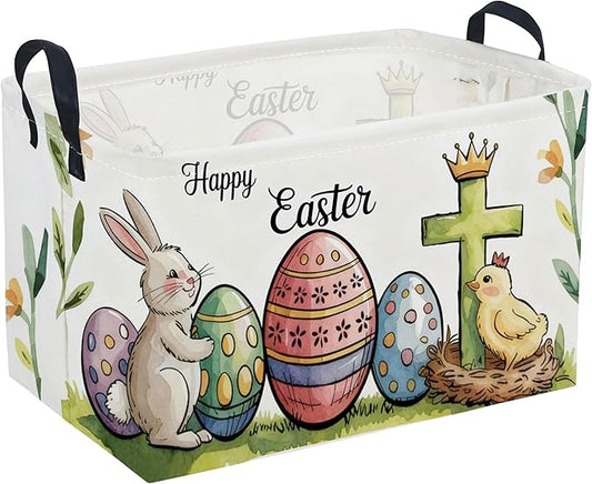 Rectangular Easter Baskets, Eggs Basket for Kids.Bunny Basket with Handles.Boys and Girls,Bunny Eggs Decor,Books,（ Easter