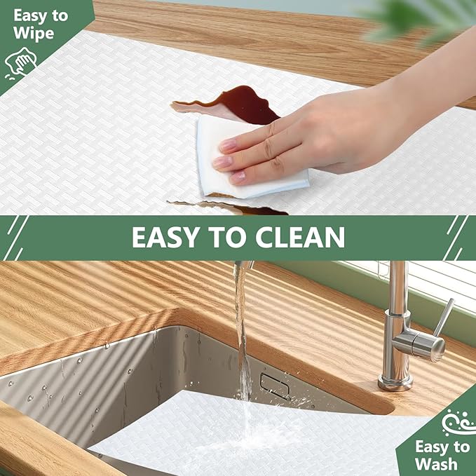 Origuuds Shelf Liners, Non-Adhesive Drawer Liner, Waterproof & Oil-Proof Kitchen Cabinet Cupboard Liner Plastic EVA Material BPA Free Fridge Liner Mats Paper Protector for Shelves (White/12in x 120in)
