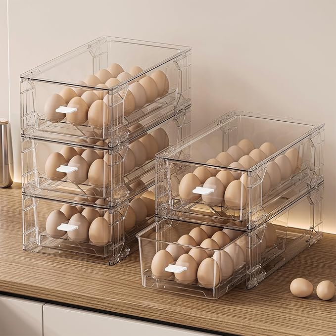 PiJeyiee BPA-Free Egg Storage Drawer - Stackable Refrigerator Egg Tray, 2 Pack, 36 Egg Tray.