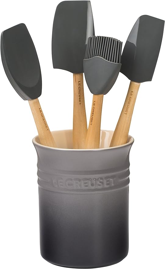 Le Creuset Silicone Craft Series Utensil Set with Stoneware Crock, 5 pc., Oyster