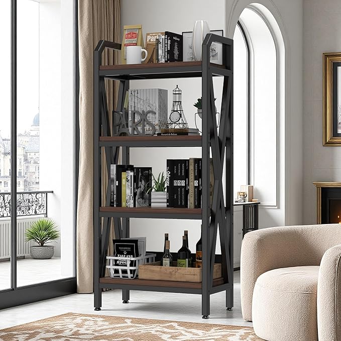 56.30'' Bakers Rack 4-Level Storage Shelves Metal and Wooden Kitchen Shelves, Kitchen Organizers and Storage, for Garage, Pantry, Bathroom, Closet (4-Tier 56.3" H x 25.6" W x 15.8" D)