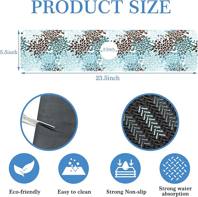 Faucet Mat Splash Guard Colorful Rain Drop, Soft Diatom Mud Material, Strong Water Absorption, Non-slip,Easy to Clean for Bathroom, Kitchen 23.5"X5.5"