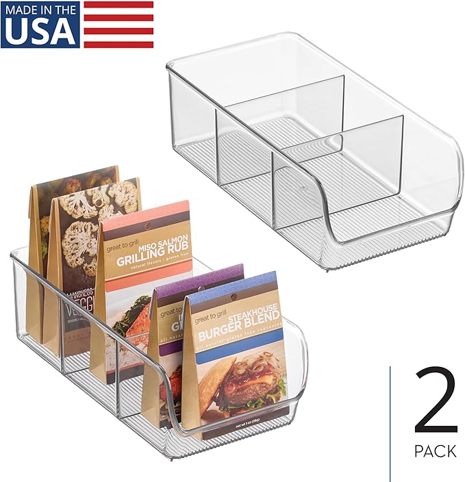 iDesign Stackable 3-Section Divided Storage Bin for Pantry, Fridge, or Cabinet - Set of 2 - Clear
