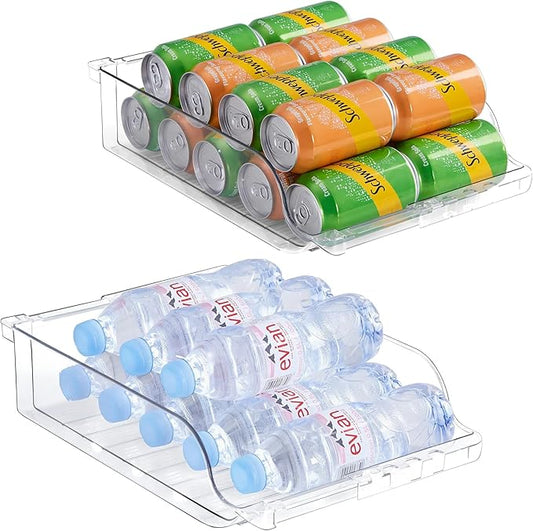 BIINONE Adjustable Soda Can Dispenser for Refrigerator –Expandable Width PET Drink Organizer, Stackable Space-Saving Fridge Organizer for Cans & Bottles – 2 Pack
