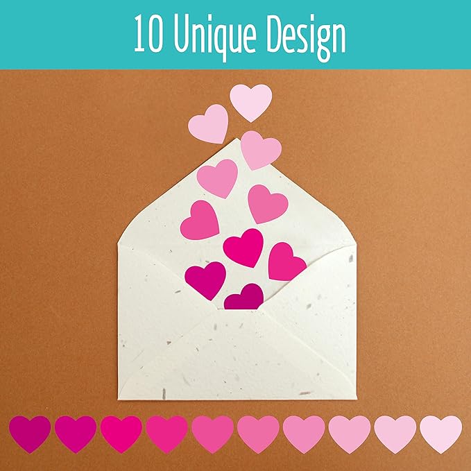 1200 PCS Pink Heart-Shaped Stickers, 10 Gradient Pink Designs Self-Adhesive Labels with Perforation Line in Roll, Use for Valentine's Day, Award Charts, Teachers & Classrooms, Bookmarks (3/4" Each)