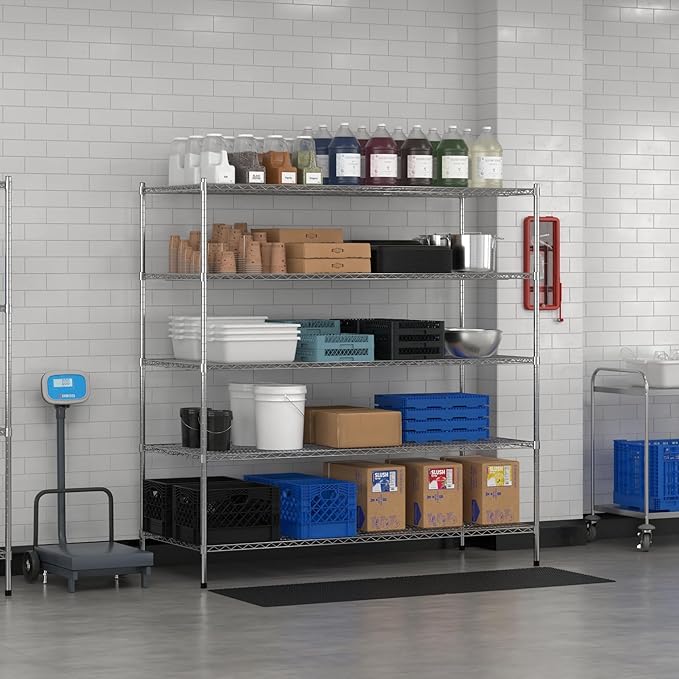 Commercial NSF Listed Chrome Stationary Wire Shelving Kit 30" x 72" x 74", with 5 Shelves Perfect for Warehouse, Walk-in Refrigerator, Freezer, Grocery Store, Restaurant, Dishroom