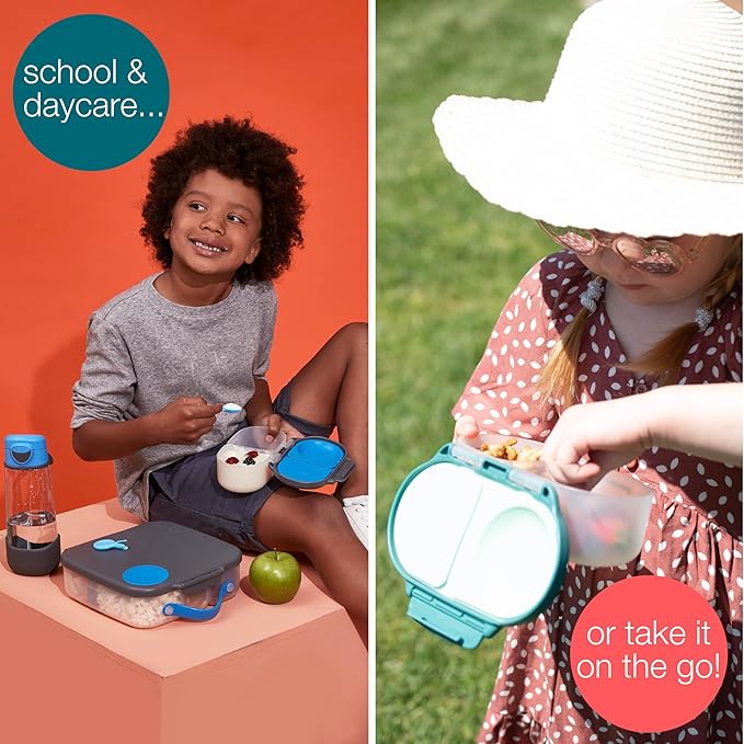 b.box Snack Box 2-Pack - Leak Proof Mini Bento Box for Kids & Toddlers, 2 Compartment Snack Containers, Dishwasher Safe, BPA-Free, PFAS-Free, Ages 4mo+, 1 3/4 Cup Each (Ocean Breeze + Emerald Forest)