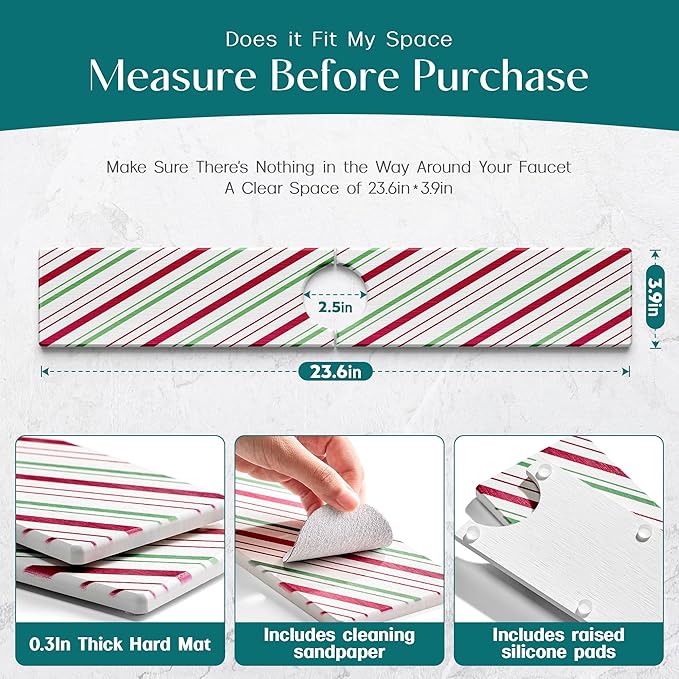 eormoe Stone Faucet Mat for Kitchen Sink, Diatomite Drying Stone Mat for Kitchen Counter, Prevent Moisture – Sink Splash Guard Home Decor (Red/Green, 23.6" x 3.9")