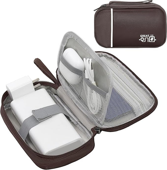 Miavers Electronics Organizer,Travel Cord Organizer Pouch, Portable Cable Organizer Bags, Waterproof Electronic Accessories Storage Case for Cables, Cords, Charger, Phone (Single Layer-Small-Brown)