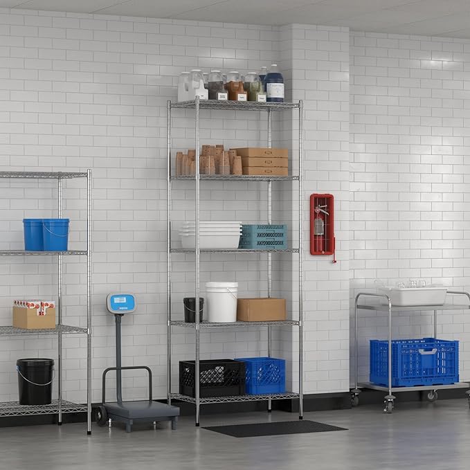 Commercial NSF Listed Chrome Stationary Wire Shelving Kit 21" x 36" x 96", with 5 Shelves Perfect for Warehouse, Walk-in Refrigerator, Freezer, Grocery Store, Restaurant, Dishroom