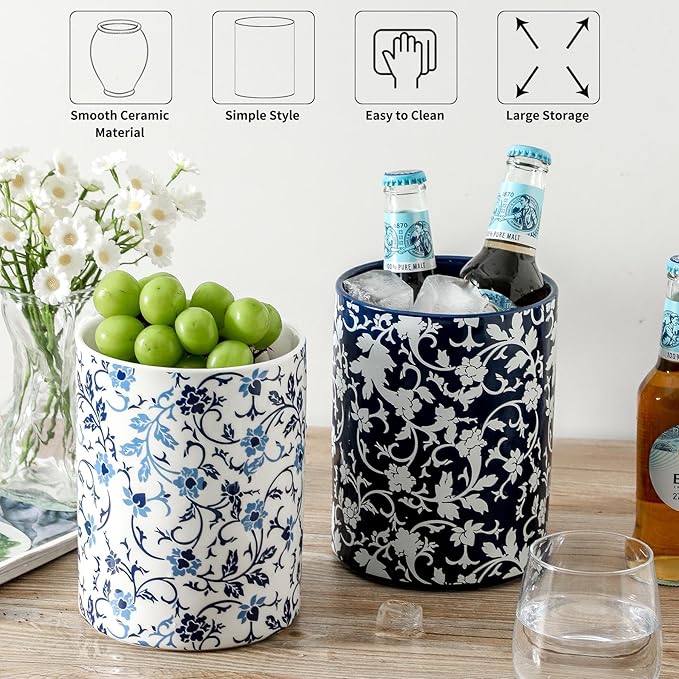 Kitchen Utensil Holder, Large Utensil Organizer for Countertop, Ceramic Cooking utensil Crocks for Spoon Rest Spatula, Apartment Essentials Farmhouse Decor (7.2in×6.2in