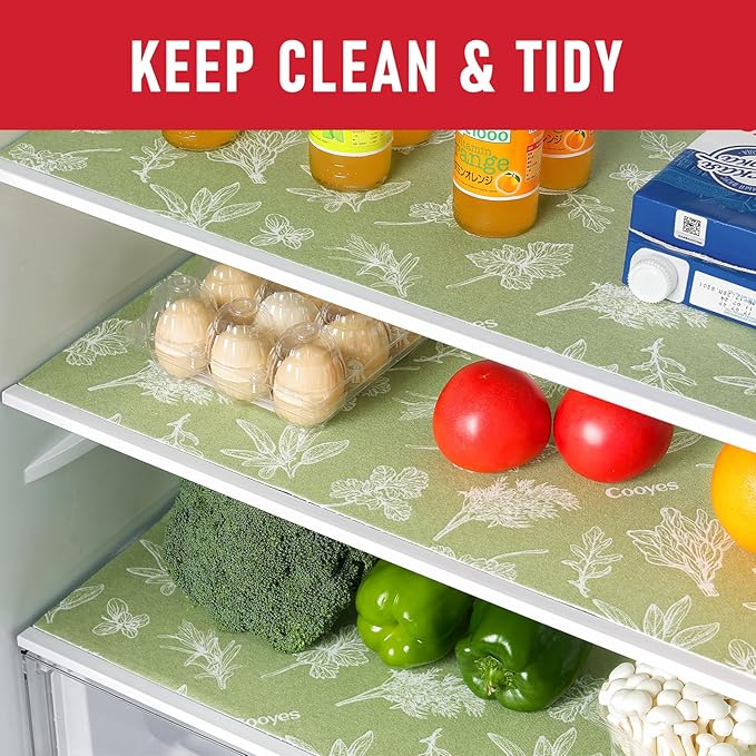 Cooyes Large Fridge Liners for Refrigerator, 17.7" × 24", Drawer & Shelf Liners for Kitchen Cabinets Non-Adhesive, Breathable Cloth Material, Non-Slip, Keep Produce Fresh Longer, Sage Green