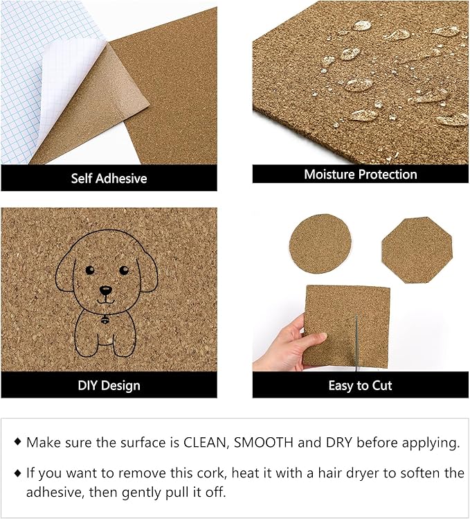 LaCheery Self Adhesive Cork Shelf Liner Roll 23.6"x157" Large Cork Sheet Roll 1.5mm Thick Eco-Friendly Removable Mat for Walls DIY Projects Home Classroom Office Organization Decorative Bulletin Board