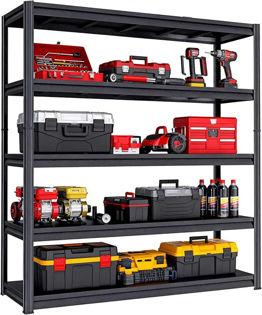 Metal Garage Shelving Unit, Heavy Duty 5-Tier Adjustable Storage Rack, Steel Shelving,3000 lbs Capacity, Industrial Shelves for Heavy Tools and Equipment (5-Tier 77.44" H x39 W x 17.77" D)