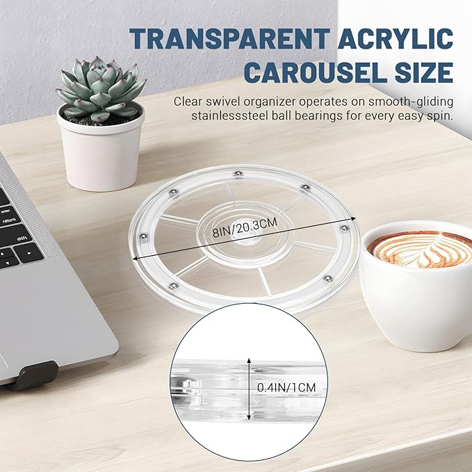 8 Inch Plastic Lazy Susan Turntable, 360° Small Clear Turntable Organizer, Transparent Ball Bearing Rotating Swivel Spinning Tray Plate for Refrigerator Table Spice Cake