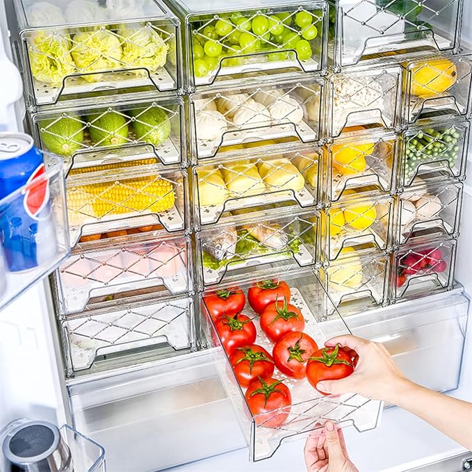 Pantry Organization and Storage, Refrigerator Organizer Bins, Fridge Pull-Out Drawer Containers, Stackable Storage Bins for Kitchen, Cabinet, Closet, Bathroom (2 PACK, 12.6"L x 8"W x 4.4"H)