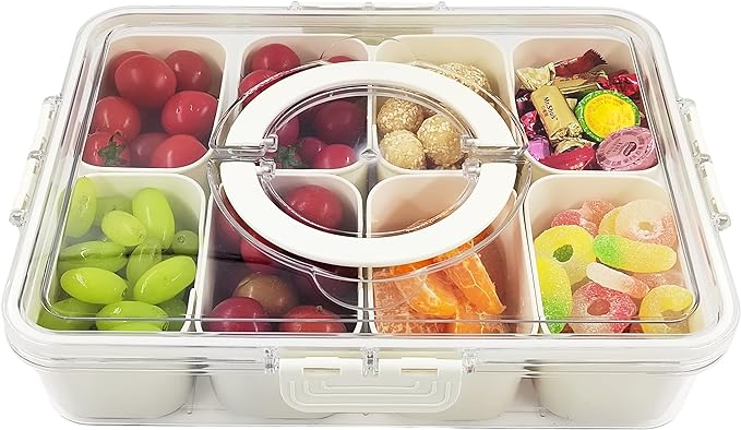 Snack Box Container, Divided Serving Tray with Lid and Handle Snackle Box Container, Snack Organizer for Adults Fruit, Veggie, Perfect for Party, Entertaining