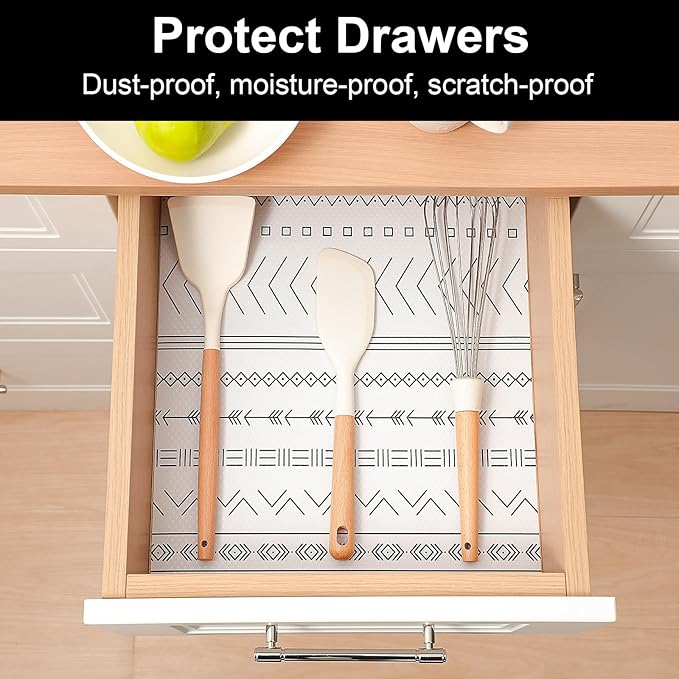 Cooyes Shelf Liners for Kitchen Cabinets, Waterproof and Oil-Proof Kitchen Cupboard Liner, Refrigerator Liners and Plastic Drawer Mats EVA Non Adhesive Shelves（17.5" W x 197" L）