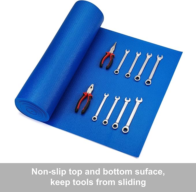 CASOMAN Professional Tool Box and Drawer Liner, Blue, Easy Cut Non-Slip Foam Rubber Toolbox Drawer Liner Mat - Adjustable Thick Cabinet Liners, 24inch (Wide) X 24feet (Long)