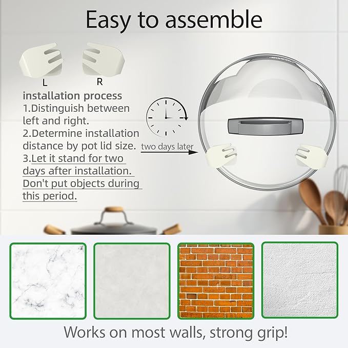 Li&Zhao Pot Lid Organizer for Cabinet Door - 5 Pairs of Lid Organizers Inside Cabinet Pot and Pan Organizer Door Wall Mount Pot Lid Holder Pot Cover Holder Rack for Kitchen Cupboard(White)