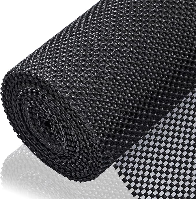 ALIUNI Shelf Liner for Kitchen Cabinet, Drawer Liners Non Slip Non Adhesive Thick Mat, Breathable Dresser Pantry Bathroom Protector, Black, 18" x 240"