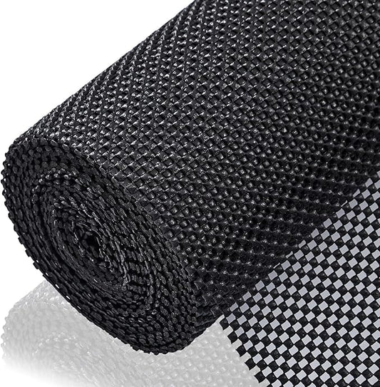 ALIUNI Shelf Liner for Kitchen Cabinet, Drawer Liners Non Slip Non Adhesive Thick Mat, Breathable Dresser Pantry Bathroom Protector, Black, 12" x 120"