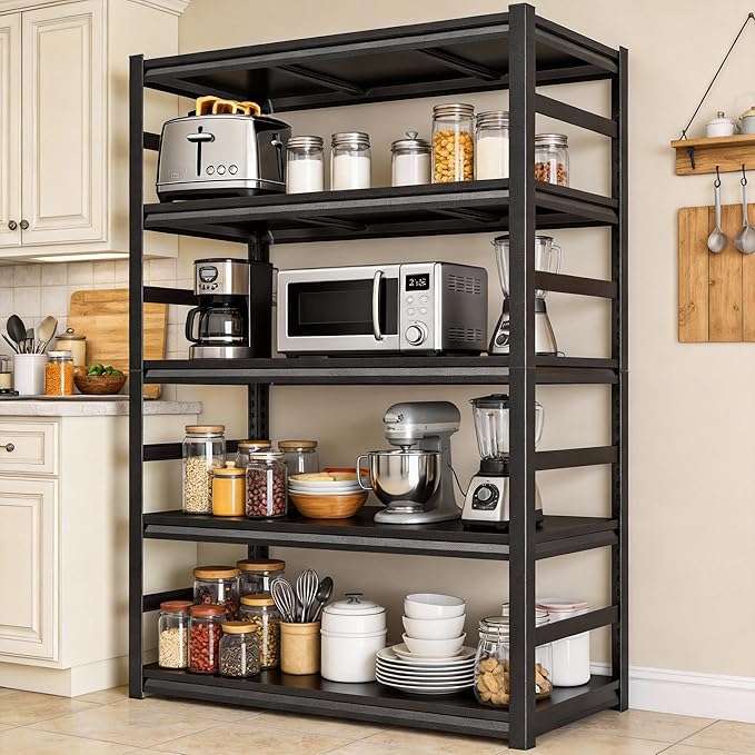 Kitchen Storage Shelves Heavy Duty 5-Tier 3000 Lbs Capacity Pantry Metal Shelving Unit, Kitchen Organization and Storage Shelf, 72"H × 35.4"W × 15.8"D Shelving Units and Storage Organizers, Black