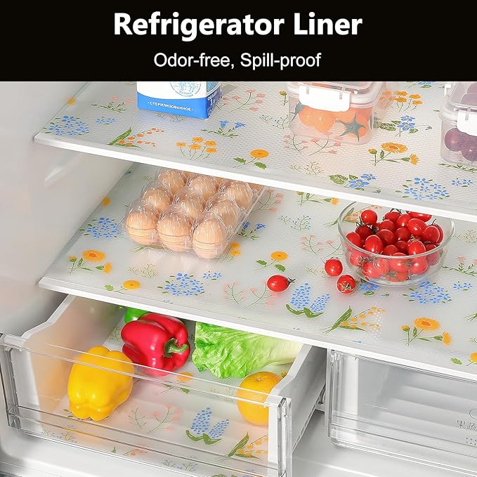 INNOLITES Shelf Liners for Kitchen Cabinets Non-Adhesive Drawer Liner with Floral, Waterproof Durable Easy to Clean, for Refrigerator, Shelves (Colorful Floral, 11.8" x 360")