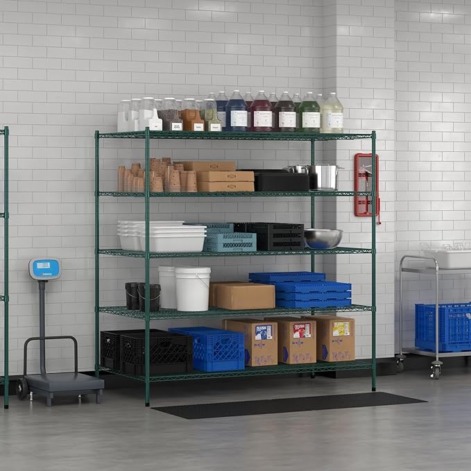 Commercial NSF Listed Green Epoxy Stationary Wire Shelving Kit 36" x 72" x 74", with 5 Shelves Perfect for Warehouse, Walk-in Refrigerator, Freezer, Grocery Store, Restaurant, Dishroom