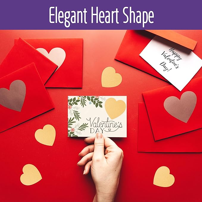 500 Heart Shaped Kraft Stickers, Natural Brown Round Blank Labels with Permanent Adhesive Color Code Kraft Stickers with Perforation Line for Crafts, Organizing, Personal and Business Use (Each 1.5")