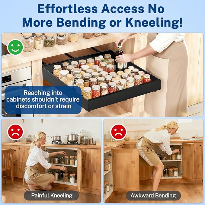 2 Pack Pull Out Cabinet Organizer Expandable Width(12.2"-20.47") & 21"Deep, Insputer Slide Out Drawers for Kitchen, Pantry with Magnetic Panel, Upgrade 3 Slide Rails, No Drill Adhesive Roll Out Shelf