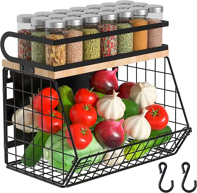 Uninol home Magnetic Shelf for Fridge with Wood Lid, Large Container Magnetic Spice Rack for Refrigerator,Fruit Potato and Onion Storage Bins, Pantry Organizers & Storage, Kitchen Counter, Cabinet